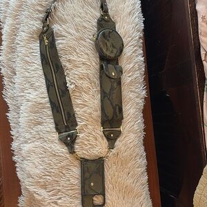 Bandolier utility strap with iPhone case & MagSafe pink phone case with case